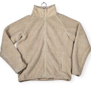 J. Galt Full Zip Fleece Sherpa Jacket Women's Large Beige/Tan Cozy High